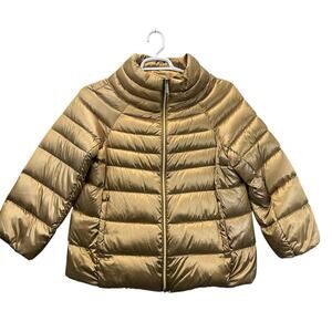 Sam Edelman Puffer Down Jacket Coat Gold Metallic Funnel Neck Full Zip Size L